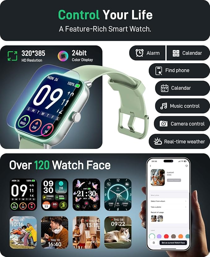 Smart Watch (Android & iPhones), 1.85" HD Alexa Built-in Smart Wacthes for Women Men With Heart Rate Monitor, Sleep/Step Tracker, 120+ Sport Modes Fitness Watch for Women, IP68 Waterproof Watch