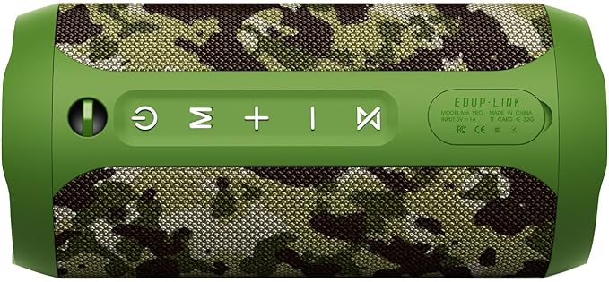 EDUPLINK Bluetooth Speaker IPX7 Waterproof Wireless Speaker with Bass 20H Playtime TWS Stereo Pairing Portable Outdoor Speakers for Beach Camping Travel Gifts for Men Boys Teens Camouflage