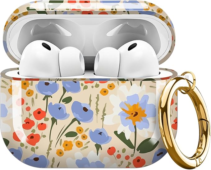 Compatible with AirPods Pro 3 Case 2025 for Women Girls – Cute Shockproof Protective Cover with Gold Round Buckle, Anti-Drop Soft Case for AirPod Pro 3rd Gen (Watercolor Floral)