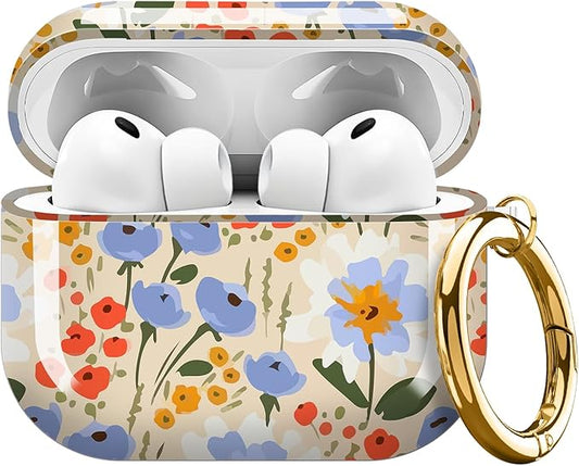 Compatible with AirPods Pro 3 Case 2025 for Women Girls – Cute Shockproof Protective Cover with Gold Round Buckle, Anti-Drop Soft Case for AirPod Pro 3rd Gen (Watercolor Floral)