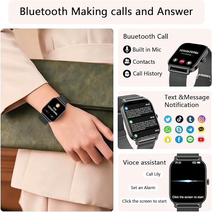 Smart Watch for Women Men Fitness: Make Answer Call Digital Mens Watches Waterproof Running Smartwatch for Android Phone iPhone Samsung Compatible Heart Rate Monitor SpO2 Pedometer Step Tracker
