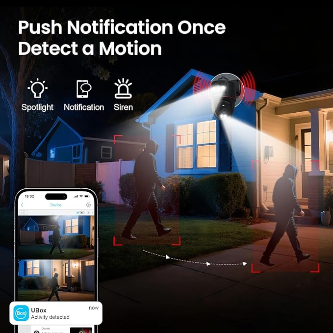 4G LTE Cellular Security Camera, No WiFi Security Camera, Plug-in Dual Lens Security Cameras Outdoor, Auto-Tracking/Push Notification, 360° Live View, Color Night Vision, Built-in SIM Card
