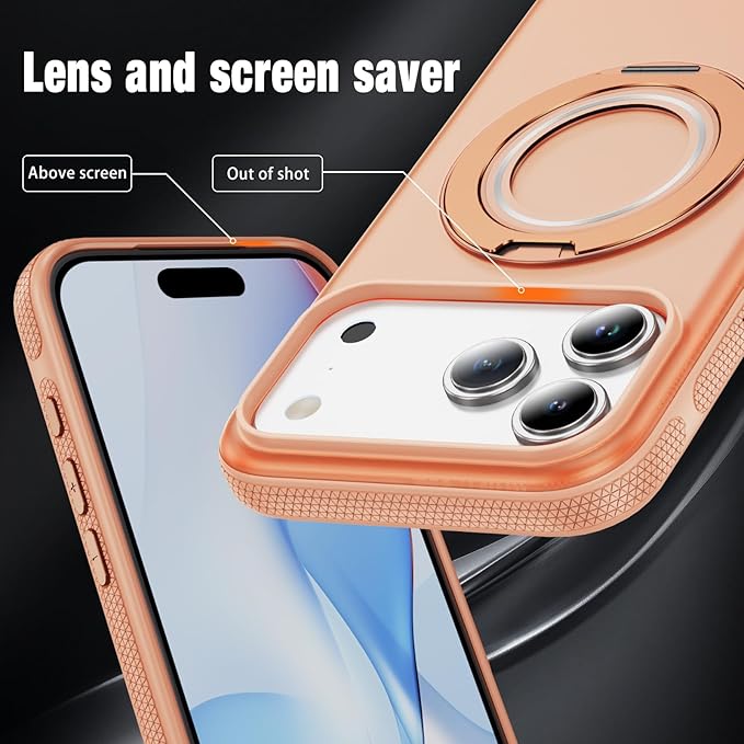 for iPhone 17 Pro Max Case [Compatible with Magsafe] [15 FT Military Grade Drop Protection] with Screen Protector & Lens Protector,Shockproof Kickstand Phone Case for iPhone 17 Pro Max(Orange)
