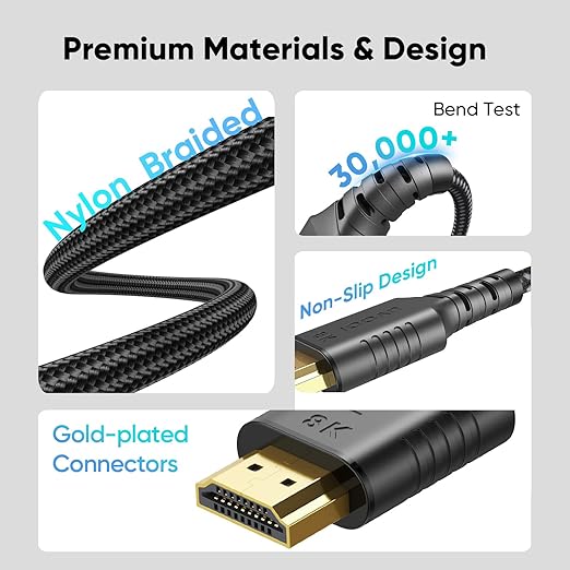 3FT HDMI Cable 5-Pack, 8K HDMI to HDMI 2.1 Cable Ultra High Speed 48Gbps, Support 8K@60Hz,4K@240/165/144Hz for LG OLED TV, Roku TV, Soundbar, 4K/8K Tvs