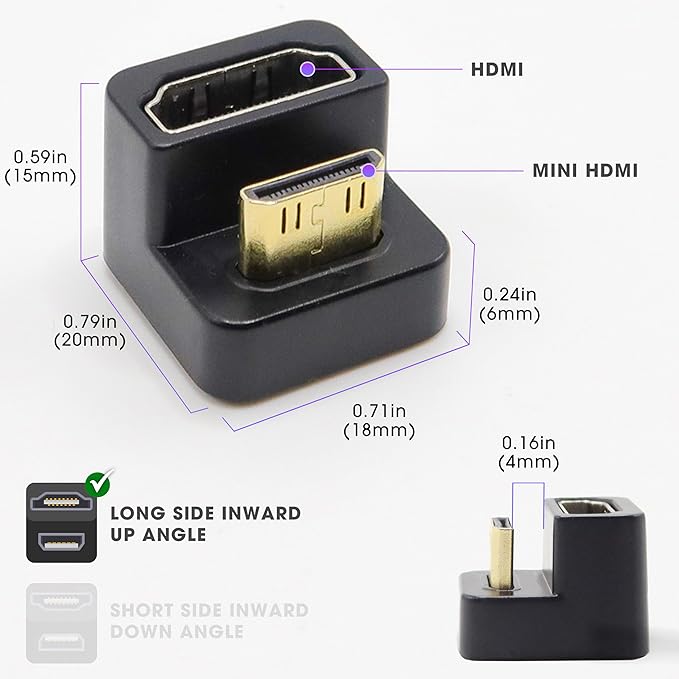 Kado Portable Monitor 180 Degree Adapter Set - Mini HDMI to HDMI 4K 60Hz U Shaped USB-C to USB-C USB 3.1 Gen 2 10Gbps 60W PD Charging Extender Converter for Laptop and Tablet (Major Combo)