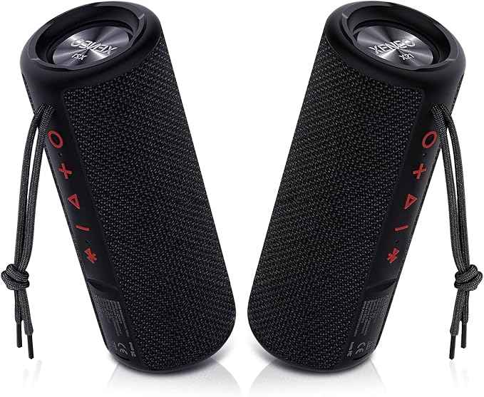 X21 Dual Portable Bluetooth Speakers Waterproof Outdoor Wireless Stereo Pairing with FM Radio, Micro SD Card, IPX6, Aux Jack 30W for Home, Office, Party and Travel (Pack 2 Black)