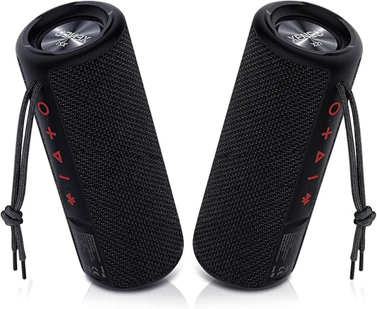 X21 Dual Portable Bluetooth Speakers Waterproof Outdoor Wireless Stereo Pairing with FM Radio, Micro SD Card, IPX6, Aux Jack 30W for Home, Office, Party and Travel (Pack 2 Black)