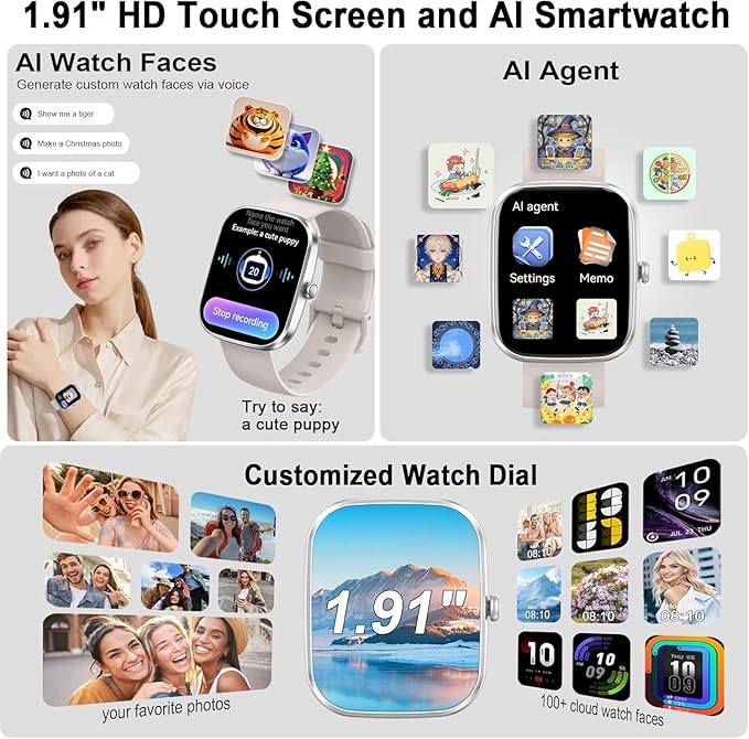 AI Smart Watch with ChatGPT, 1.91" Bluetooth Calling Smartwatch for Men Women, 110+ Fitness Modes Activity Tracker, Sleep/Heart Rate/Calorie Monitor, IP68 Waterproof Step Counter for Android iOS