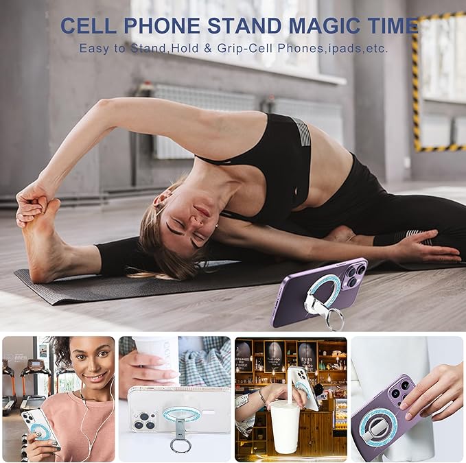 Tensho Cell Phone Ring Holder for MagSafe,360 Degree Rotation Magnetic Phone Grip with Adjustable Kickstand Finger,Strong Metal Mag Safe Finger Stand Compatible with Magsafe iPhone 15/14/13/12 Series.
