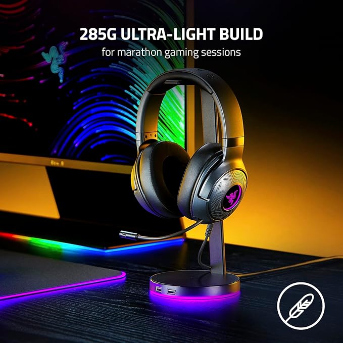Razer Kraken V3 X Wired USB Gaming Headset: Lightweight Build - Triforce 40mm Drivers - HyperClear Cardioid Mic - 7.1 Surround Sound - Chroma RGB Lighting - Black (Renewed)