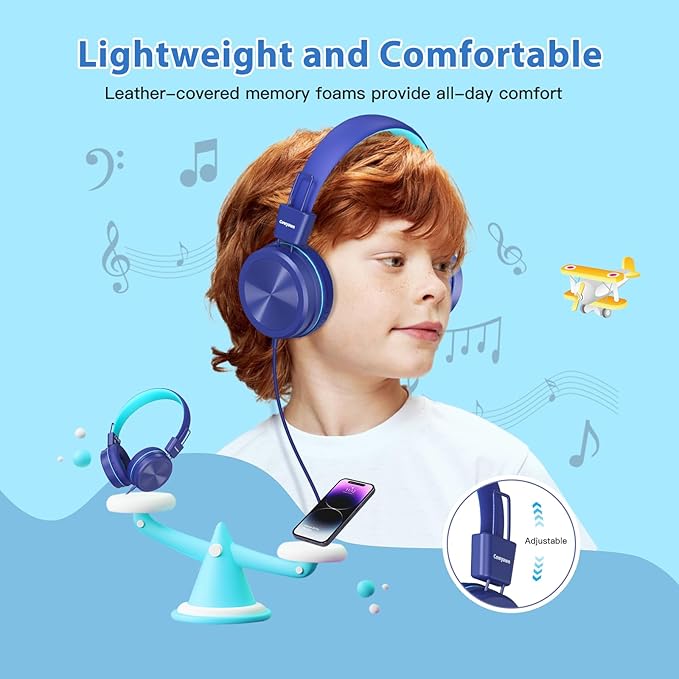 USB Type C Kids Headphones for School, 94dB Volume Limited, Kids Headphones with USB C Cord, HD Stereo Sound, Foldable Lightweight On-Ear USB-C Wired Headphones for Boys/Girls, Dark Blue