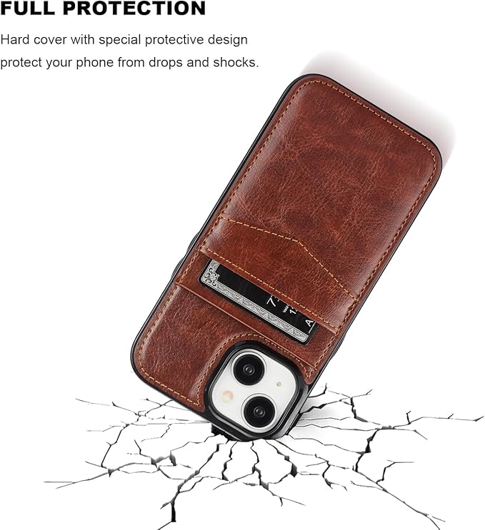 KIHUWEY for iPhone 15 Case Wallet Compatible with MagSafe Wireless Charging, Credit Card Holder, RFID Flip Leather Magnetic Clasp Kickstand Heavy Duty Protective Cover 6.1 Inch (Brown)
