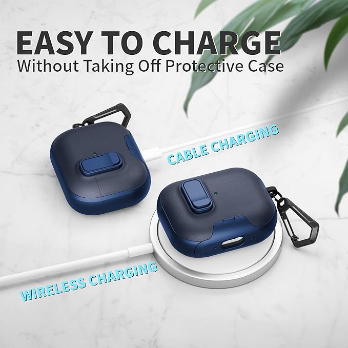 for AirPods Pro 3 Case with Lock,TPU Leather Texture Durability Anti-Lost & Shockproof Protective Cover Accessories with Cleaning Kit in Keychain for Apple AirPod Pro 3 Generation 2025(Midnight Blue)