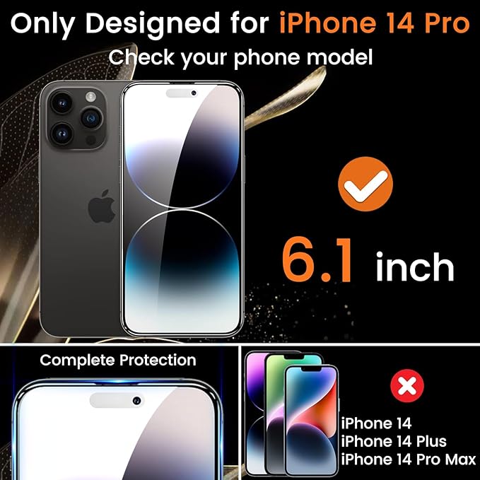 3+3 Pack Privacy Screen Protector for iPhone 14 Pro 6.1-Inch with 3 Pack Camera Lens Protector, Anti Spy Tempered Glass Film 9H Hardness Bubble Free Case Friendly