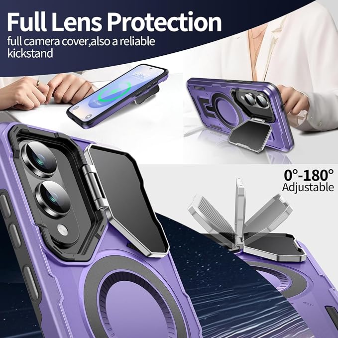 Camera Stand Case for Galaxy S25 Edge, [Compatible with MagSafe][Lens Cover] 2025 Version Military Grade Protective Soft Case for Samsung Galaxy S25 Edge 6.7" Men Women, Red