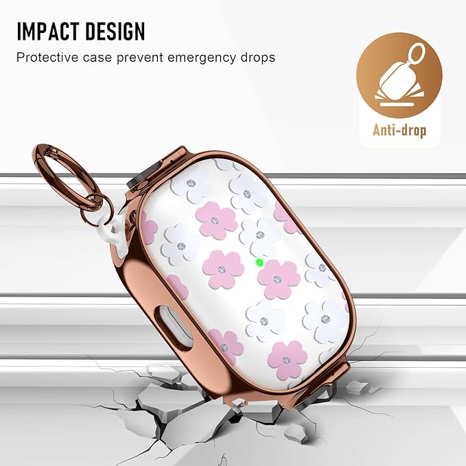 Maxjoy for Cute Airpods Pro 2 case with Safety Lock,Compatible Airpods Pro Case 2nd/1st Gen,for Pink and White Flowers AirPods Case Coverfor Women Girly with Keychain-Transparent