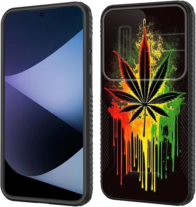 for Galaxy A35 5G Case Built in Slide Camera Lens Cover,Heavy Duty Shockproof Protection Dual Layer Case for Samsung Galaxy A35 5G 6.6 inch 2024,Marijuana Leaf Weed