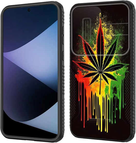 for Galaxy A35 5G Case Built in Slide Camera Lens Cover,Heavy Duty Shockproof Protection Dual Layer Case for Samsung Galaxy A35 5G 6.6 inch 2024,Marijuana Leaf Weed