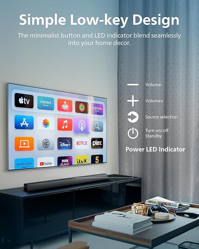 Philips B4208 2.0 Channel Bluetooth Soundbar - HDMI ARC, Roku TV Ready, 60W Max Power, Grey