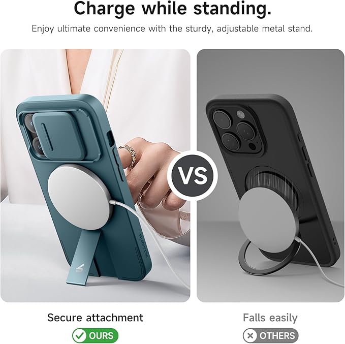 SURITCH for iPhone 14 Pro Case with Magnetic Camera Slide Cover and Adjustable Kickstand, Compatible with MagSafe, Shockproof Bumper Case Slim Protective Cover for iPhone 14 Pro 6.1 Inch, Lake Green