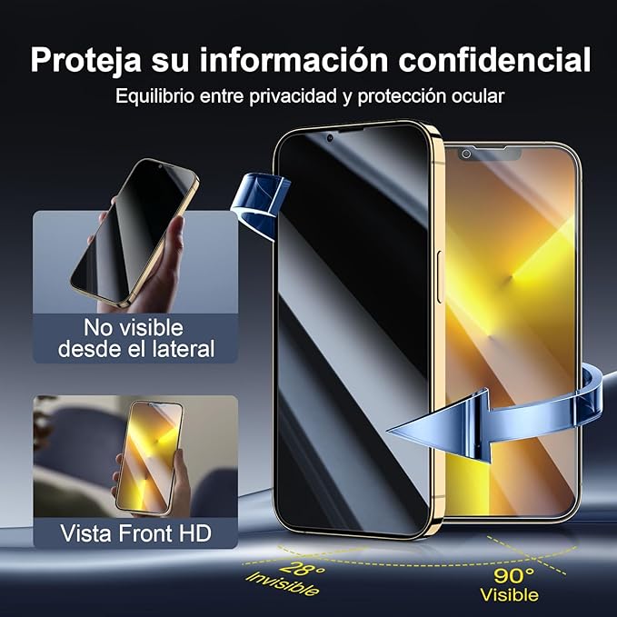 NEW'C 3x Privacy for iPhone 13 Pro Max Screen Protector (6.7 inches)+ 3x Camera Lens Protector, Sensor Protection, Tempered Glass Film +Dust Plug - Enhanced Privacy Angle of 28 Degrees
