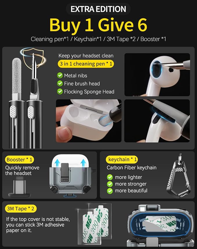 Compatible with AirPods 4 Case,Magnetic Automatic Lock with Phone Stand & Cleaning Kit,Compatible with Magsafe Cover -Silver