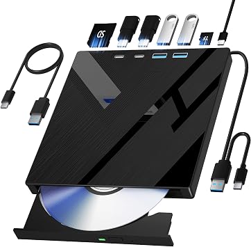 Wbacon External CD/DVD Drive for Laptop, 7 in 1 USB 3.0 Optical Disk Drive - Image 2