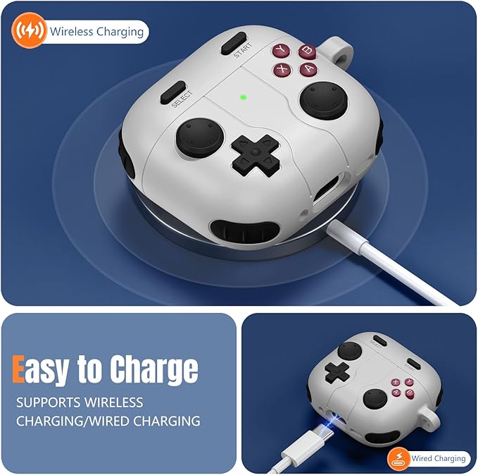 for AirPods 4 2024 Case Cover with Cleaner Kit, Keychain, Compatible with Apple Airpods 4 Case Cover, Cute Funny Game Console Shock-Proof Protective Silicone AirPod 4 Case Covers for Women Girl-Gray