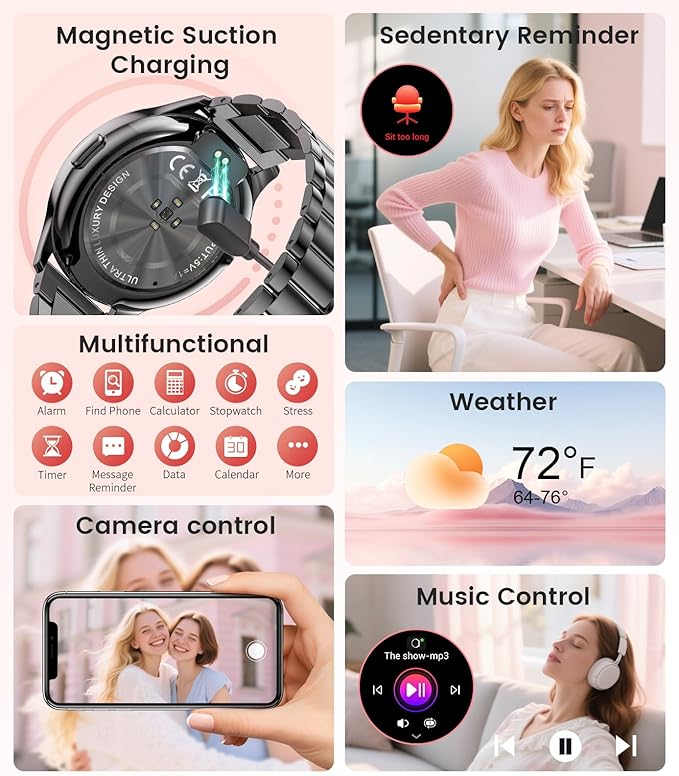 LIGE Smart Watches for Women, Call/Reminders, 1.43" AMOLED Ultra-Thin Activity Trackers with Heart Rate/Sleep/SpO2 Monitor, 100+ Sports Modes Fitness Watch for iOS Android, Black Steel