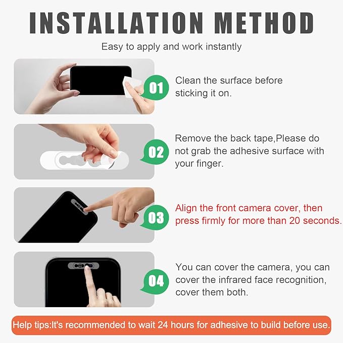 Front Camera Cover Compatible for iPhone 17/17 Air/17Pro/17Pro Max/16/16Plus/16Pro/16Pro Max/15/15Plus/15Pro/15Pro Max/14Pro/14 Pro Max,On/Off Face Recogition,Protect Privacy and Security-Black&Black