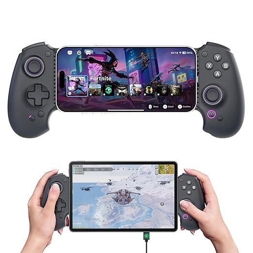 abxylute S9 Full-Size Gaming Phone Controller for iPhone 18 Pro Max/iPhone Duo, iPhone 15/16/17, iPad Mini 6/7 Android Tablet Bluetooth TypeC Mobile Gamepad Free Button Mapping Genshin Impact, Hall Effect Joystick (black)