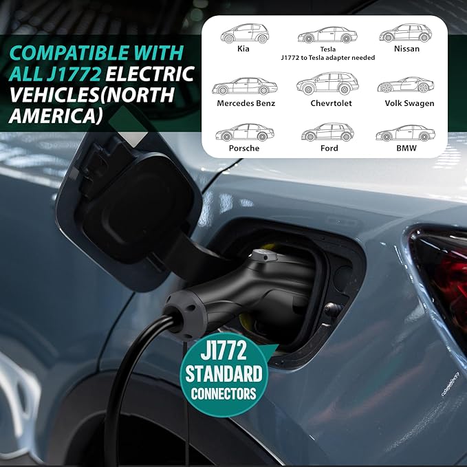 Level 2 Electric Vehicle (EV) Charger(WIFI APP/Plug-play), 32A, 25ft Cable ETL Certified, 220V-240V NEMA 14-50P Plug EVSE w/ J1772 Connector, Portable EV Car Charging Stations for Home Level 2