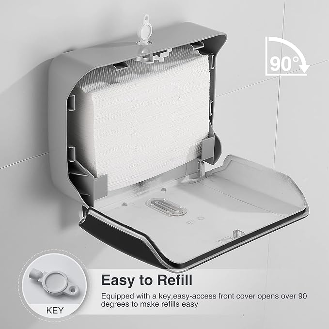 Paper Towel Holder Wall Mount - No-Drill Adhesive Multifold Paper Towel Dispenser for RV Bathrooms, Guest Suites & Compact Kitchens, Locking Commercial Design