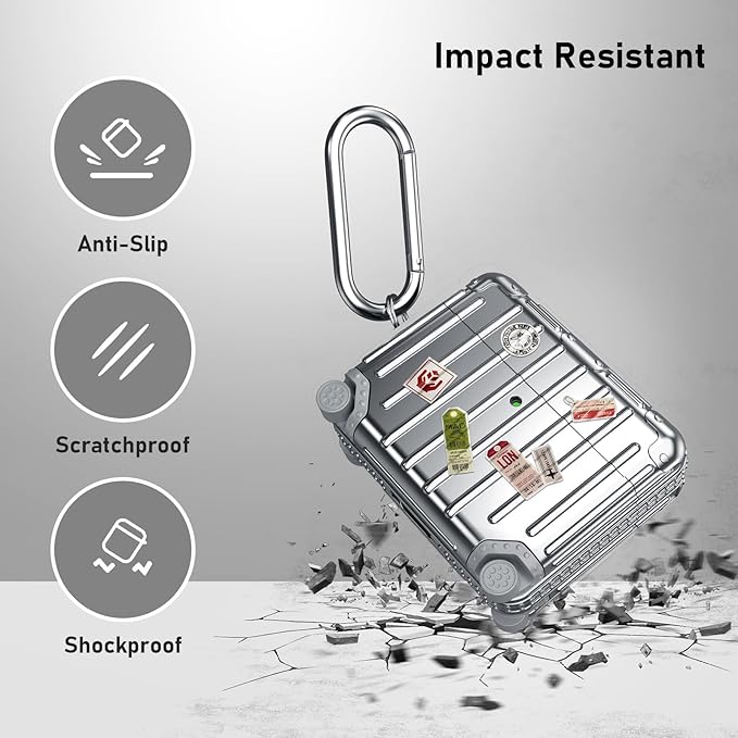 KOREDA Compatible with AirPods Pro 3 Case Cover, Cute Funny Suitcase Design Case for AirPods Pro 3rd Generation, Fashion Protective Hard Case for Women Men with Keychain and Cleaner Kit (Silver)