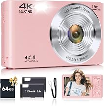 Digital Camera, FHD 4K Autofocus Digital Camera Pink with 64GB SD Card 16X Zoom, 2026 Upgraded Compact Cameras for Photography Point and Shoot Small Camera for Teen Boys Girls Kids Travel Adventures - Image 1