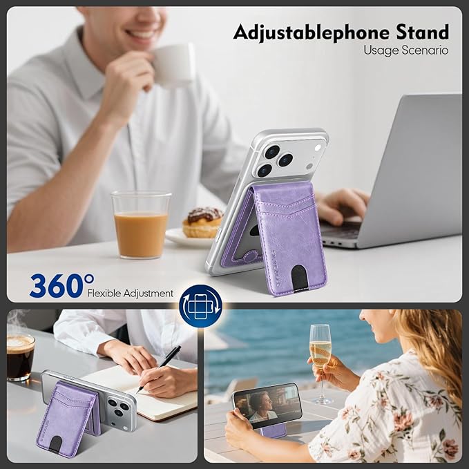Compatible with Magsafe Case with Card Holder for Men Women Magnetic Ultra-Thin Wallet Bracket Adjustable Bracket for iPhone 17/16/15/14/13/12 Pro/Pro Max/PlusSeries,Light Purple