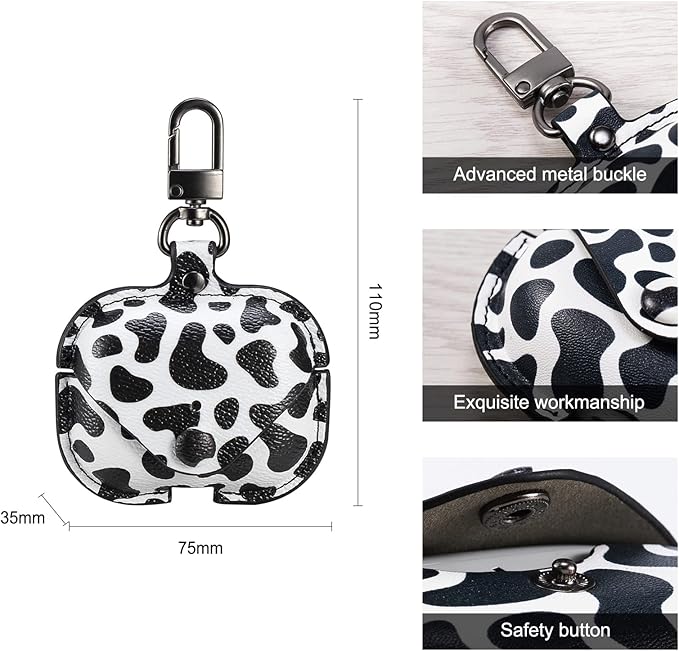 Genuine Leather Case Compatible with AirPods Pro Case 2nd/1st Gen (2023/2022/2019), VOMA Protective Cover for Apple AirPods Pro 2/Pro Wireless Charging Case with Keychain and Snap Lock Cow