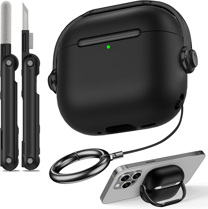 Safety Lock for Airpods 4 Case, TPU Case for Apple Airpods 4 Case 2024 USB-C with Cleaner Kit, Drop Protection Airpods 4 Case Cover for Men with Lock and Keychain, Black