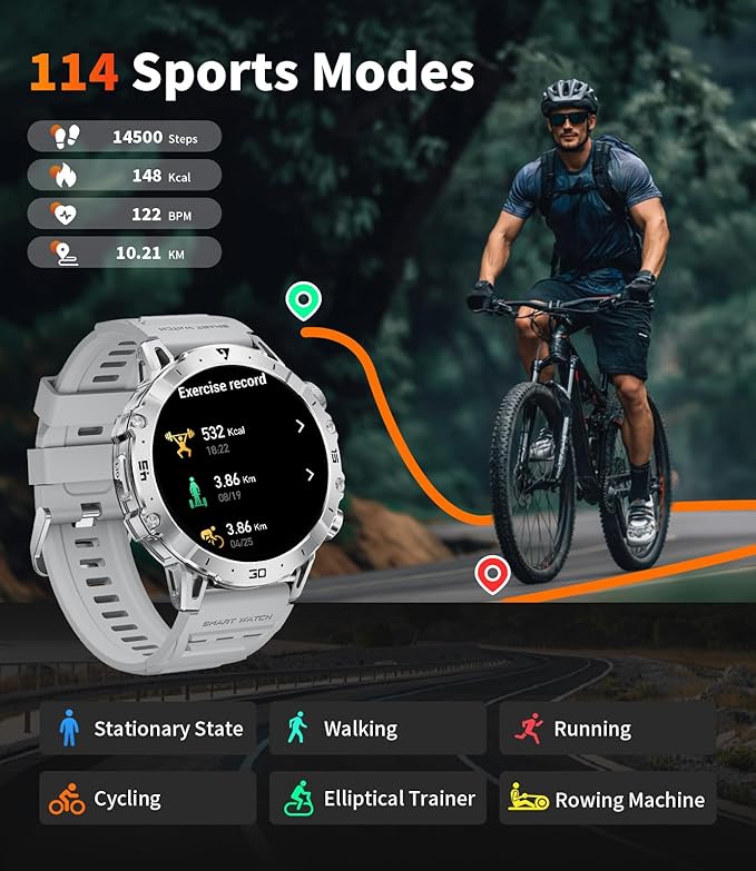 LIGE Smart Watches for Men 1000mAh Battery/LED Flashlight/3 Straps, 1.7" Ultra HD Screen Outdoor Smartwatch with 111 Sports Modes, Bluetooth Call 5ATM Waterproof Fitness Tracker Android iOS,Sliver