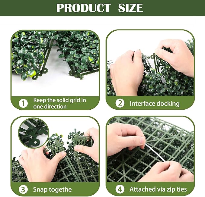 4PCS 20"x 20" Artificial Boxwood Wall Panels, UV-Anti Grass Wall Hedge Plant Panels for Indoor Outdoor Green Wall Decor Ivy Fence Covering Privacy