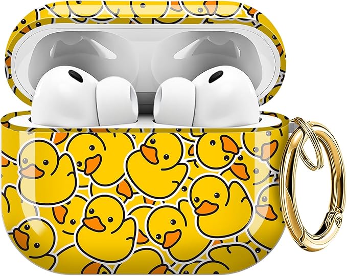 Case for AirPod Pro 3 Shock-Proof Protective Hard Case with Golden Keychain Compatible with Apple Airpods Pro 3rd Generation 2025 (Cartoon Rubber Ducky)