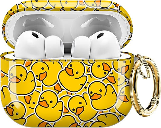 Case for AirPod Pro 3 Shock-Proof Protective Hard Case with Golden Keychain Compatible with Apple Airpods Pro 3rd Generation 2025 (Cartoon Rubber Ducky)