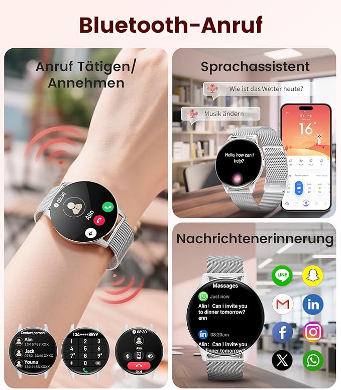 LIGE Smart Watch for Women, 1.43" AMOLED Screen Smartwatch with Answer/Make Call for iPhone/Android/Samsung,Fitness Tracker with 120+ Sport Modes, Sleep/Health Monitor, IP68 Waterproof,2 Bands,Silver