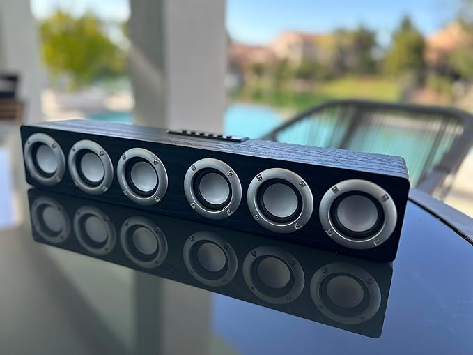 Home Theater System Speakers Bass Smart 5.1 Bluetooth Wood Wireless 12W Power Music Player Stereo Soundbar Boombox for TV Desktop Laptop Smartphone Tablet - Black