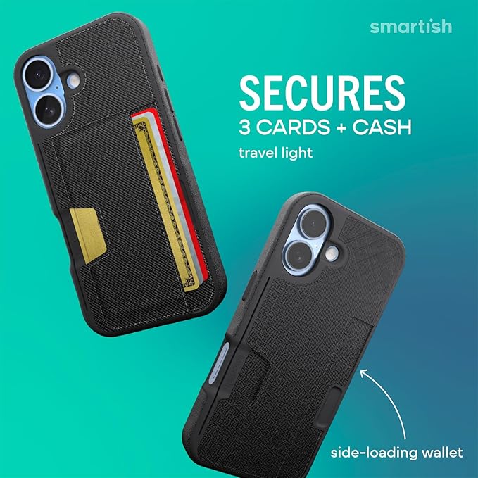 Smartish® iPhone 17 Wallet Case - Wallet Slayer Vol. 2 [Slim + Protective] Credit Card Holder w/Kickstand - Drop Tested Hidden Card Slot Cover for Apple iPhone 17 - Black Tie Affair