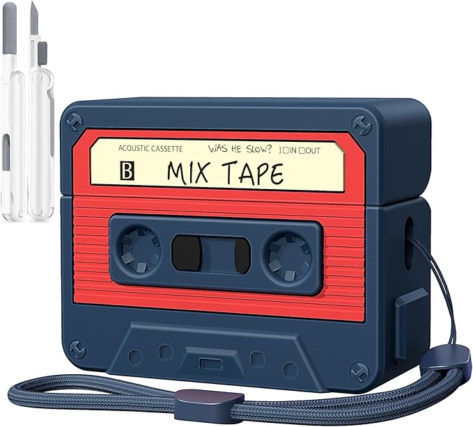 AirPods Pro 2 Case Cover, KOREDA Funny Cassette Tape Design Case for Airpods Pro 2nd Generation/1st Generation (2023/2022/2019), Cute Cartoon Fashion Silicone Protective Case for Women Men (Blue)