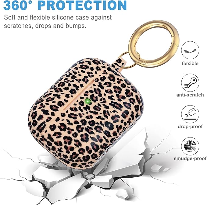 Leopard Silicone Compatible with AirPods Pro 2 Case 2022/2023, Gawnock Soft Case Cover Flexible Compatible with AirPods Pro 2nd Generation Print Cover Women Girls with Keychain - Khaki Leopard/Cheetah