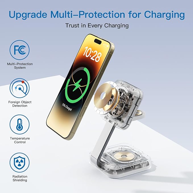 2026 Traveling Wireless Mag-Safe Fast Charging Station,Magnetic 3 in 1 Charger with iPhone 17 16 15 14 13 12 Pro Max Plus,Apple Watch Series & Air pods 4 3 2 Pro-Gifts for Wife & Husband(White)