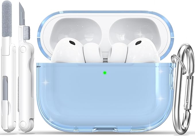 RFUNGUANGO AirPods Pro 3 Case Clear, Soft TPU Transparent with Cleaning Kit & Keychain, Compatible with Magsafe, Compatible Apple AirPods Pro 3rd (2025) Generation Protective Case, Blue