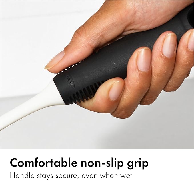 OXO Good Grips Bottle Brush, Dual-Bristle Cleaning for Bottles, Pitchers and Carafes, Flexible Neck Scrub Brush, Safe for Stemware and Delicate Glassware, Dishwasher Safe